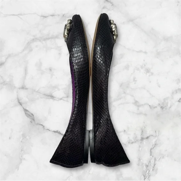 Steve Madden Kobbe Black Snakeskin Pattern & Rhinestone Ballet Flats ~ Size 7 - Picture 4 of 8